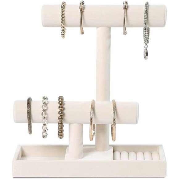 Multi-Functional 2 Tier Jewelry Holder,Necklace Bracelet Holder with Rings Tray - Picture 1 of 7